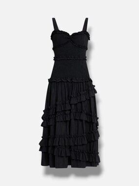 Cinq à Sept Women's Black Ordina Sleeveless Ruffle Midi Dress Size 6